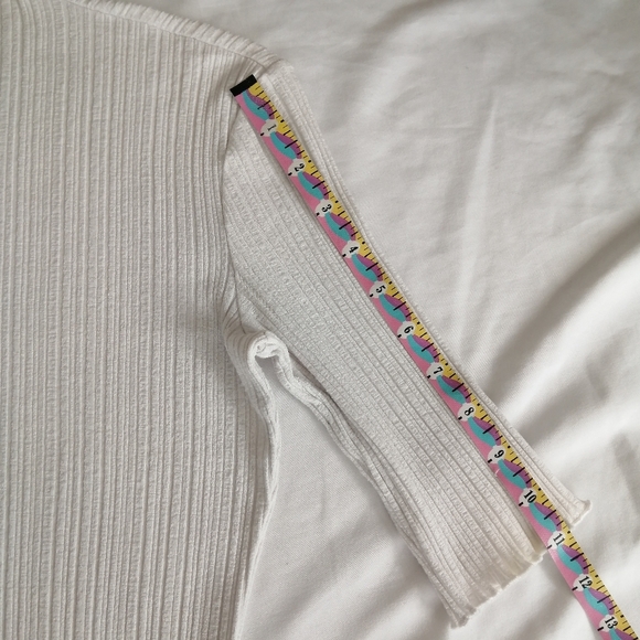 & Other Stories White Ribbed Top Elbow Sleeves Y2K Lettuce Hem 2 - Picture 15 of 16